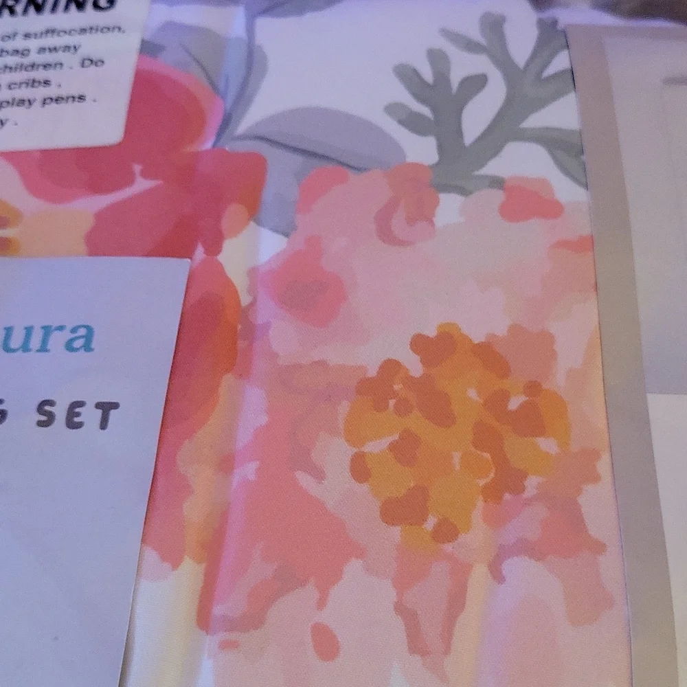 La Premura 2pc watercolor floral comforter bed skirt pastel pink crib size New …